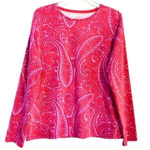 Talbots Long Sleeve Paisley Knit Tee in Red/Pink Women’s XL