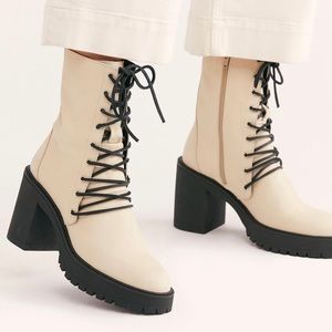 NEW Free People Dylan Lace-Up Leather Boots White/Black Size 41EU 11US