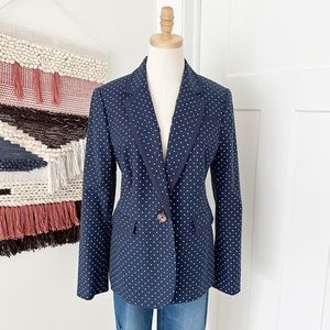 Boden Polka Dot Cotton Single-Breasted Blazer Jacket Navy Blue/White Size 4P