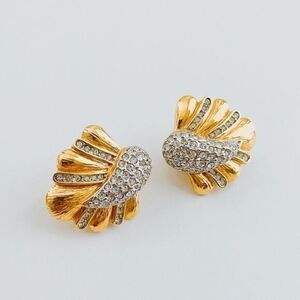 Vintage Christian Dior-Style Gold Tone Rhinestone Clip-On Earrings​