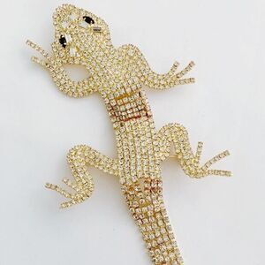 Vintage Gold Mid-Century Rhinestone Lizard Brooch