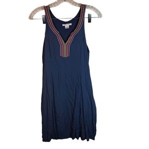 Ariat tank dress women S blue sleeveless embroidered V-neck lined pockets a line