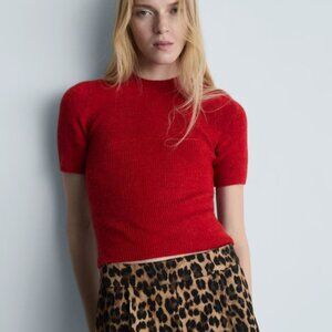 Mango Short Sleeve Sweater In Red, S