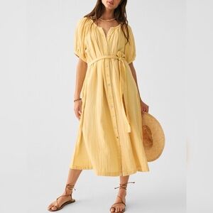 Faherty Dream Cotton Double Gauze Belted Midi Shirt Dress Sahara Sun Sz M NWT