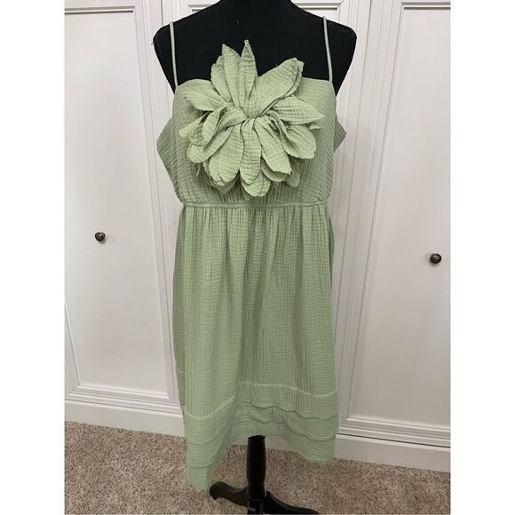 Anthropologie Green Flower Appliqué Dress size XL - Picture 4 of 10