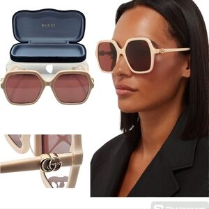 GUCCI GG1072S 004 Ivory/Brown Women Sunglasses Large