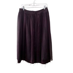 Fleurs Ethereal Midi Flowy Skirt Deep Plum Raw Hem Full Layered Whimsigoth Sz 40