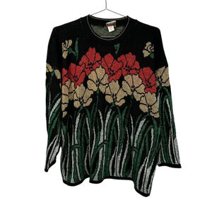 Vintage Holiday Tinsel Floral Knit Sweater 2X