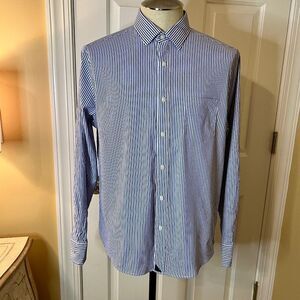 Men's UNTUCKit Terzolo Performance Style Blue White Stripe Button Up Shirt LARGE