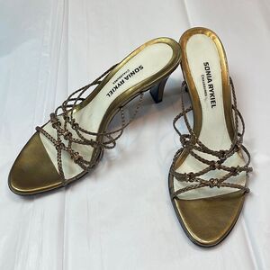 Sonia Rykiel Chaussures Small Heel Gold Braided Straps with Jewels Size 6