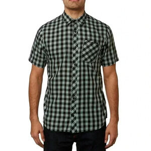 FOX Mens Troubled Mind Woven Shirt Short Sleeve Button Down Green Black Check M