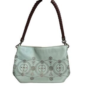 The Sak Women's Light Blue Leather Perforated Aztec Design Boho Shoulder Bag