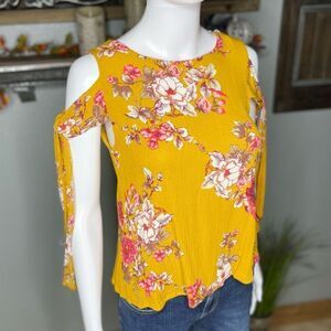 Bebop Yellow Cold Shoulder Blouse Top