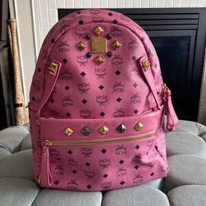 MCM Dual Stark Studded Visetos Pink Backpack