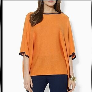 Ralph Lauren Orange & Navy Silk/Linen Poncho-Size OSFM