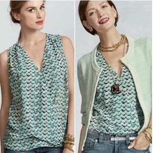 CAbi #342 Tweet Bird Faux Wrap Teal Blouse-Size Small