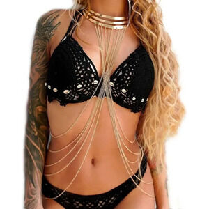 Women Sliver Layered Chain Gold Necklace Sexy  Bra Bikini Harness Body Chain