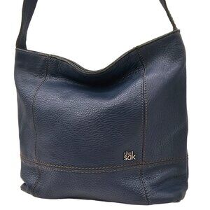 The Sak Pebbled Leather Hobo Shoulder Bag De Young Navy Blue Handbag Zip Reseda