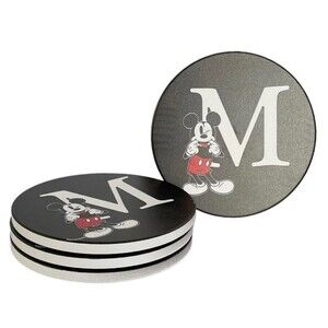 NIB Disney Mickey Mouse Initial M Coasters Home Goods Bar Kitchen Dining Office