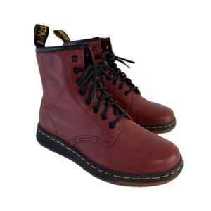 Dr. Martens Newton Leather Lace-Up Boots Cherry Red Sz 6US