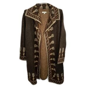 Max Studio Eyelash Tribal Brown Blazer Sweater Large