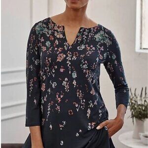 J.Jill Wearever Split-Neckline Tunic -Blue floral  L