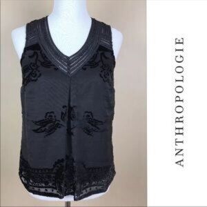 ANTHROPOLOGIE Meadow Rue Fanya Top Size S Black Burnout Velvet Festival Chic