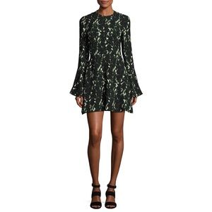 A.L.C. Trixie Flare Sleeve Silk Mini Dress Black/Green Size 6