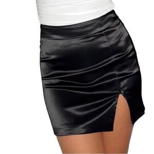 Princess Polly Lined Mini Skirt with Front Slit in Black Women’s 8