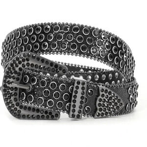 Women Black Men Western Studded Leather Belt Waist Belt for  Jeans Pants Dress