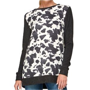 NEW Animal Print Knit Top in Dark Grey Heather/White Women’s Large