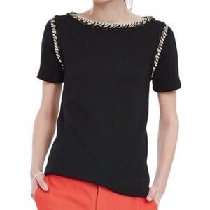 Banana Republic French Terry Rope Trim Tee in Black/Gold/White Women’s XS