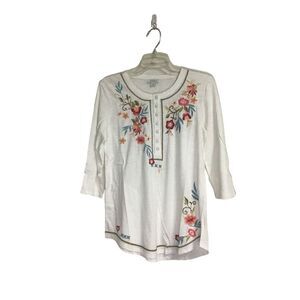 Sundance White Floral Embroidered 3/4 Sleeve Top Women‎ Small