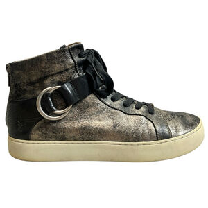 FRYE Lena Harness Lace up high top gunmetal suede leather sneakers 10