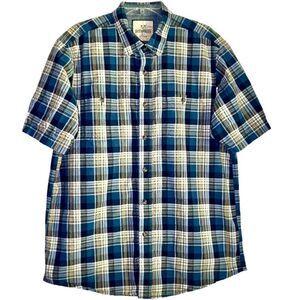 Outdoor Life Seersucker Plaid Button Down in Blue/Olive/Gold Men’s L