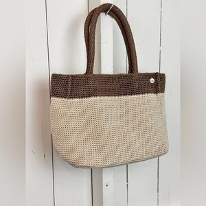 The Sak Two Toned Neutral Tan Brown Knit Shoulder Bag Sturdy Two Straps All Day