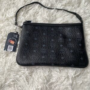 MCM Liz Pochette Black Grey Visetos Logo Monogram Print