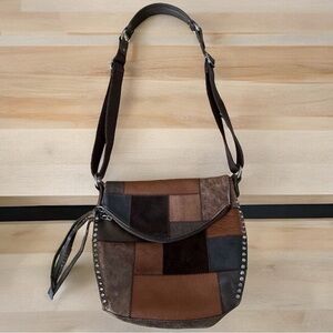 The Sak Women's Multi-Brown Patchwork Leather Hobo Bag with Adjustable Strap