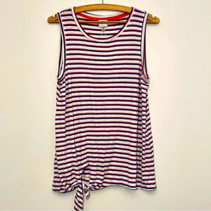 NWT Women’s Cupio Red Blue & White Striped Tank Top w Knot Tie Size Large