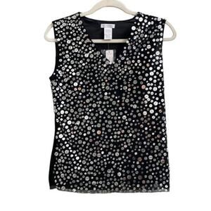 NWT Worthington Black Sleeveless Blouse with Silver Sequins Size Medium