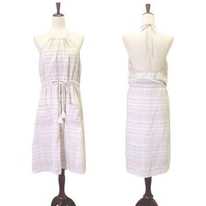 Minkpink Textured Neutral Tan White Striped Midi Halter Summer Dress Size Large