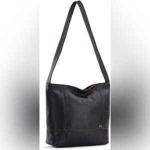 The Sak leather black crossbody hobo bag with brown stitching