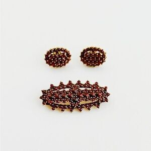 Antique Bohemian Garnet Brooch and Earring Set