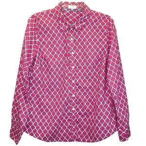 Crown & Ivy Tailored Quatrefoil Button Down in Pink/White/Black Women’s M