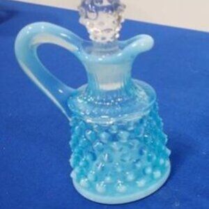 Fenton Opalescent Blue Glass Cruet & Stopper Hobnail