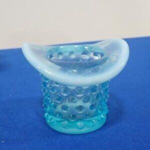 Vintage FENTON Glass Blue Top Hat Mini Vase Toothpick Holder