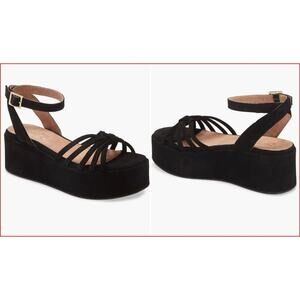 NEW Seychelles Touching Platform Wedge Sandals Women's 10 Strappy Black Suede