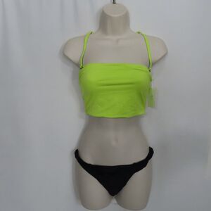 Andie Neon Lemon The Aruba Top & Black The Rivera Bikini Bottom X-Small Set