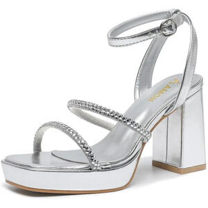 Women's 4 Inch Rhinestone Bowknots Block Platform Heeled Sandal for Wedding Part