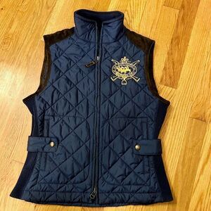 EEUC Women's Ralph Lauren Sport Quilted Navy Blue Vest w/ Crest Size SMALL